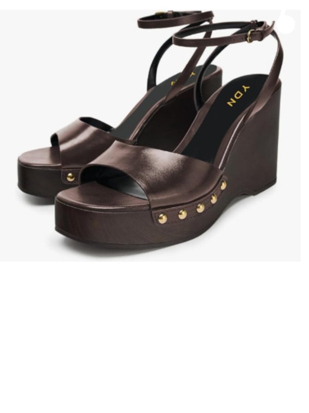 YDN Brown Open Toe Platform Sandals with Rivets Studs Strap Buckles Wedges Shoes